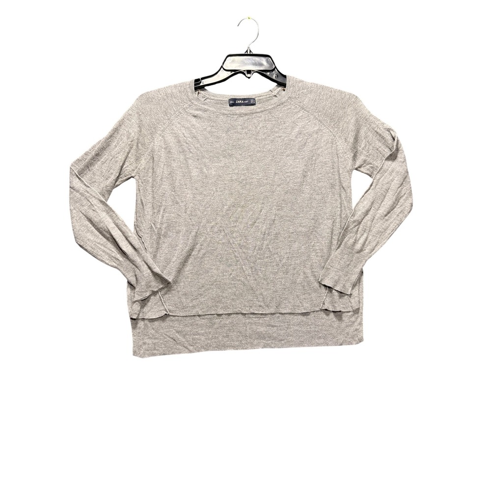 Zara Knit Sweater Women Small Gray Long Sleeve High Low Side Slit Pullover